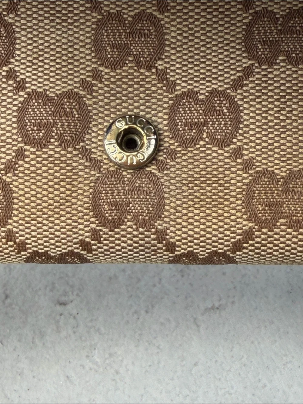 Gucci Beige and Brown GG Canvas Vintage Wallet.
